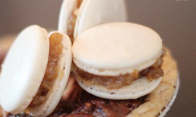 Double-Decker Pecan Cheesecake Pie with Pecan Pie Macarons by Erika Knox